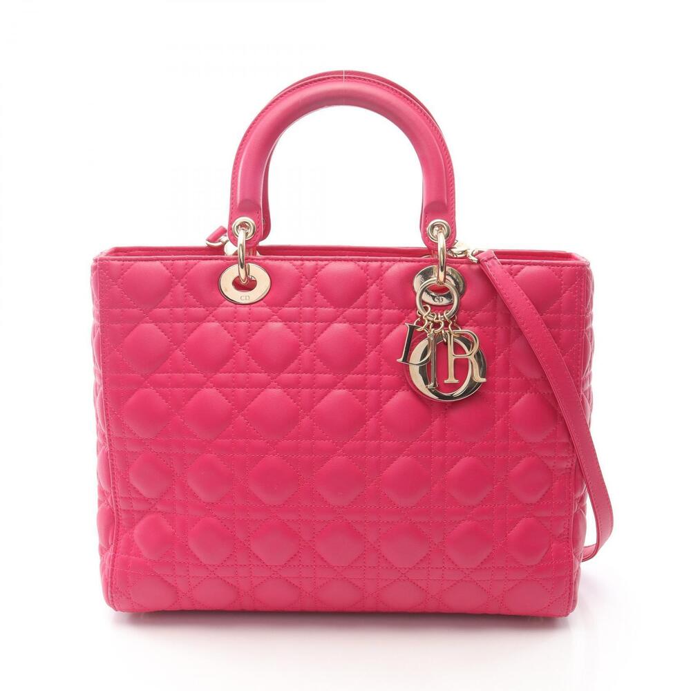 Dior Lady Cannage Handbag Leather Pink